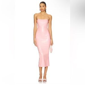 Miaou Lila latex dress Strapless Pink candy bodycon rubber Revolve NWT S